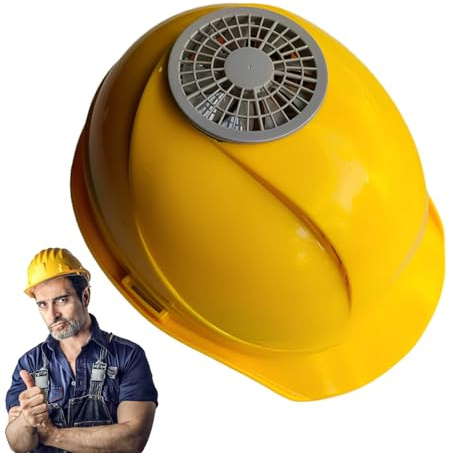 Cappello a ventaglio – Casco con ventola, casco da costruzione con ventola, in costruzione, casco di sicurezza regolabile per esterni, cappello a ventaglio per il cantiere