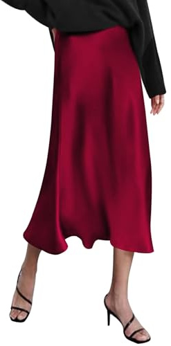 Zeagoo Women's Satin Skirt Long High Waist Skirt Elegant Silk Midi Skirt Autumn Winter Midi Business Skirt with Zip XS - XXL