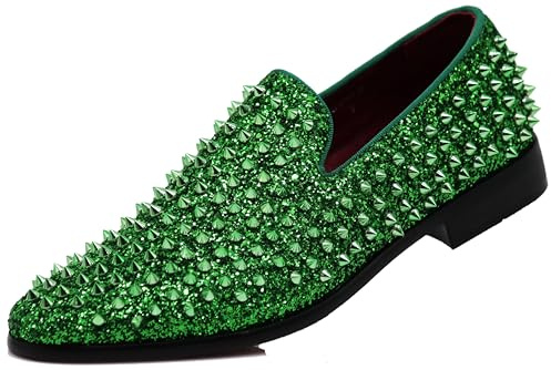SPK70 Men's Fashion Spike Gradient Dress Loafers Slip On Shoes Classic Tuxedo Dress Shoes (10 D(M) US, Green)