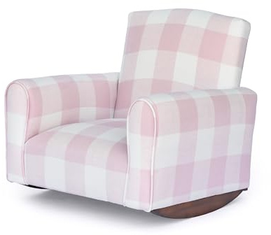 The Rose Hill Company Kid Rocking Chair for Toddlers, Child Chair for Little Kids, Upholstered Toddler Armchair for Children, Comfy and Cute Little Kid Chairs (Rockers, Pink Check)