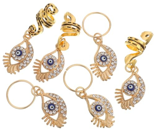 BELLIFFY Lot de 6 Anneaux pour Tresses de Cheveux en Métal Pendentifs Œil Protecteur Spirales Capillaires Robustes Accessoires pour Dreadlocks Réutilisables pour Fêtes et Coiffures