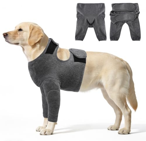 Body para Perros después de la Operación, Ropa para Perros para Ayudar a la Recuperación después de la Cirugía en Las Patas Delanteras,Protector de Heridas en Piernas,Refuerzo en Codos (Grey, L)