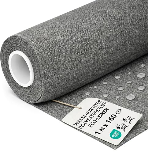 Utomhustyg Metervara Vattenavvisande Polyestertyg 1 M x 160 cm – Markistyg för Solsegel Trädgårdsmöbler Dynor Klädsel Utemöbler Slitstarkt Robust med Oeko Tex Grå ekologiskt linne