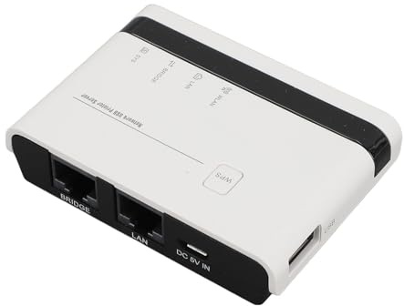 Cuifati USB2.0-skrivarserver, Stöder 7 8 10 11 XP och OS X med 2 Portar 10/100 Mbps LAN och 2,4 GHz Trådlöst för Hemmakontor (#1)