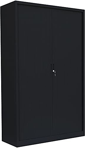 Großer Querrollladenschrank komplett montiert (HxBxT) 1950 x 1200 x 460 mm Stahl Büro Aktenschrank Rollladenschrank schwarz 555169