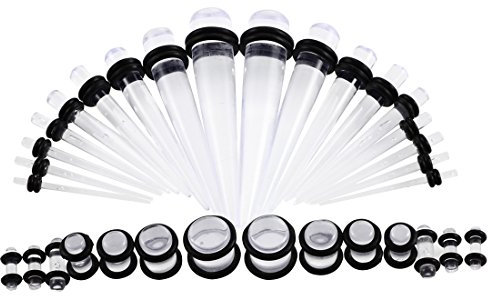 BOOM 36 Stück Ohrdehner, 18 Stück Ohrringe, Tunnel, konisch + 18 Stück Plug, Acryl, 1,6 mm-10 mm, Acryl
