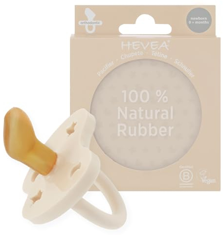 HEVEA Schnuller aus Naturkautschuk, Kiefergerechte Form, für Neugeborene ab 0 Monaten, Einzelpackung (Milchweiß)