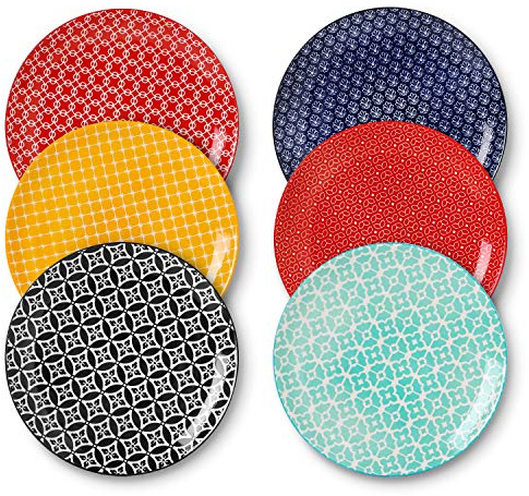 DOWAN 10 Colorful Dinner Plates Set of 6, Ceramic Dessert Plates Set for Salad, Pasta, Steak - Appetizer Plates, Dining Serving Plates for Parties, Restaurant - Dishwasher & Microwave Safe - Gifts