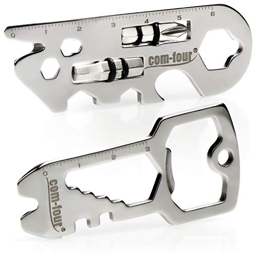 COM-FOUR® Juego de Herramientas múltiples de 2 Piezas - Herramienta funcional de Acero Inoxidable con 22 Funciones - Herramienta Clave con abridor de Botellas (2 piezas - Multiherramienta A)