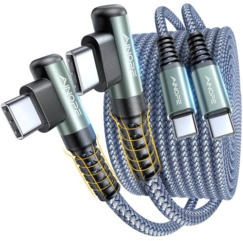 AINOPE [2-Pack 2M USB C to USB C Charger Cable 60W, Type C Charger Cable Fast Charging Right Angle, Fit with iPhone 17 16 15 Pro Max, Galaxy S25, Note 20 Ultra10 9, MacBook Air/Pro, iPad Pro/Air