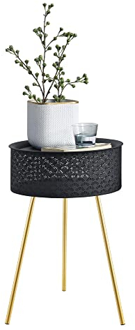 [en.casa] Beistelltisch 'Forshaga' 65x40cm Tabletttisch Metall Wohnzimmertisch mit Abnehmbarer Tischplatte Schwarz-Gold