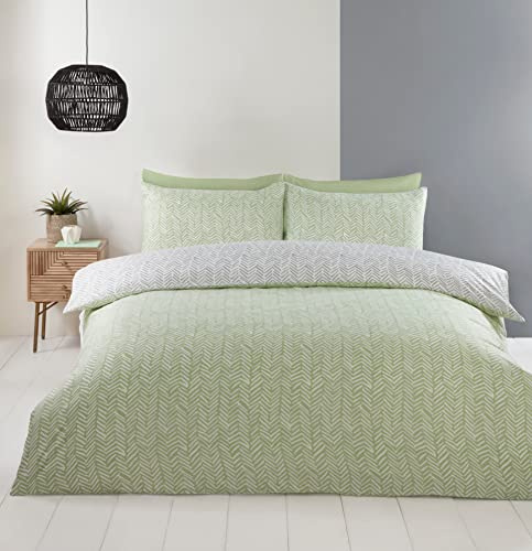 Rapport Home Helston Green & Grey Striped Reversible Duvet Cover Set - King Size Microfibre Bedding with Pillowcases - Soft, Easy Care & Modern Design