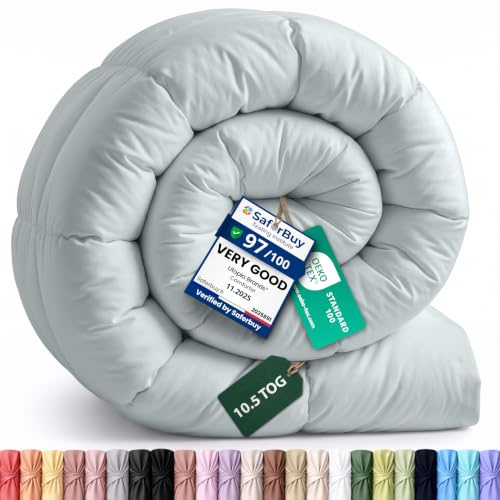 Utopia Bedding Coverless Single Duvet, 10.5 Tog Box Stitched, Light Grey | Winter Duvet 350 GSM, Soft & Cozy, 135x200 Bed Duvet with Corner Tabs, Machine Washable