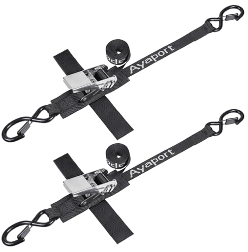 Ayaport Boat Tie Down Straps to Trailer (Stainless Steel Ratchet) 5 Feet, 2400lbs Break Strength Heavy Duty Ratchet Boat Straps, Boat Transom Straps Boat Trailer Accessories for Boating Safety, Black