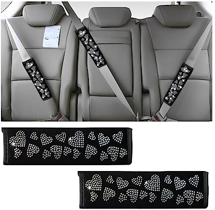 JNNJ 2 pcs Cuscinetti per Cintura di Sicurezza in Pelle Diamantata, Protezione Antiscivolo per Cinture di Sicurezza Dell'auto, Accessori Cintura di Sicurezza Auto per Donna（Nero）