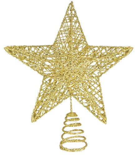 23CM Christmas Tree Topper- Christmas Tree Star for Xmas Decorations- 3D Glitter Gold Christmas Tree Topper- Star Tree Topper for Christmas Tree, Outdoor Indoor Party
