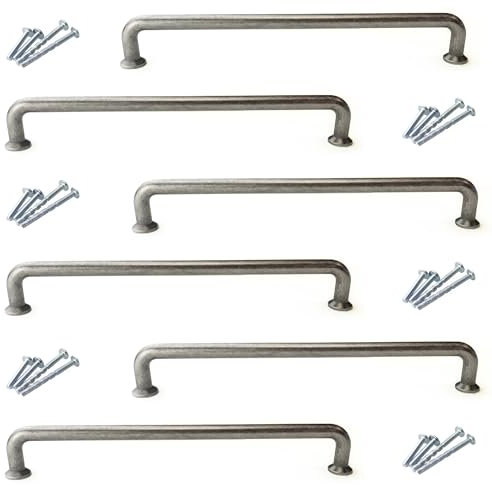 French Furniture Fittings Cupboard Pulls, Set of 6 Cabinet Handles, Antique Pewter, for Kitchen cupboards and Drawers (192mm Between fixings)