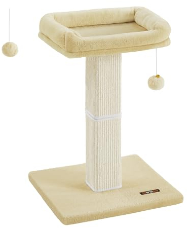 Feandrea Árbol para Gatos, Rascador de Felpa 40 x 30 cm, 71 cm de Altura, Columna con Sisal Tejido, Base de 45 x 40 cm, con Pompón, Beige PCA022M01