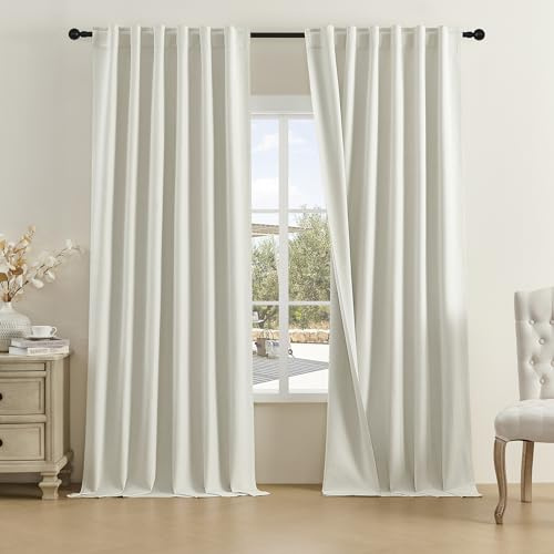 DUALIFE 132 Inch Natural Linen Blackout Curtains 11 FT Long for Hall Ceiling Back Tab Loop Pocket Curtains Pinch Pleated Drapes for Patio Sliding Glass Door,W50 x L132,2 Panels Natural Birch Color
