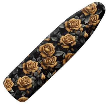 KUIFORTI Gold Rose Ironing Board Cover with Padding,Women Board Cover Dust Cover and Pad Extra Wide Ironing Board Pad Protective Cover Replacement Tablecloths with Elastic Edge
