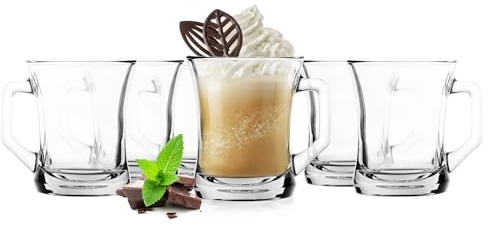 Glasmark KROSNO 1992 Kaffee Glas Kaffeeglas Mit Henkel Teeglas Becher 200 ml Robust Spülmaschinenfest Hochglanz Transparent, Durchsichtig