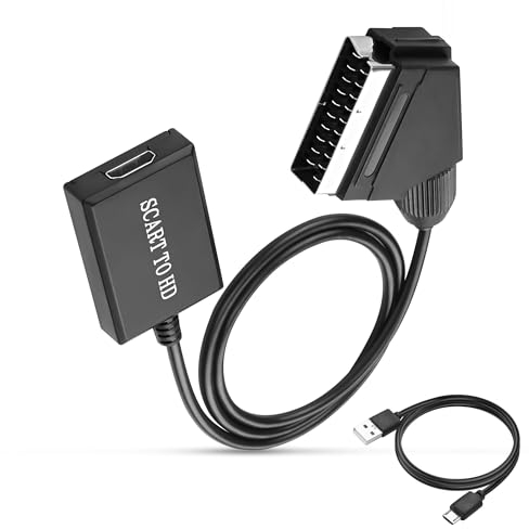 XMSJSIY SCART zu HDMI Konverterkabel 1080P/720P SCART Analog zu Digital HDMI Buchse HD Video Audio Converter Adapter für CRT/VHS/DVD CVBS Play -0.7M/2.29FT