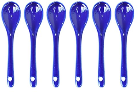 Pirhosigma 6 pcs Blue Porcelain Egg Spoons Ceramic Spoons 4.7 inch/12cm Length 2.7cm Width Coffee Spoon Dessert Yogurt Tea Milky Tea