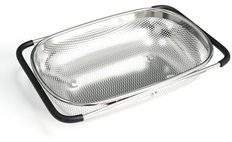 REDANT Over the Sink Metal Strainer and Colander for Kitchen - Large Food Strainers and Colanders with Rubber Grip - Sieve Fine Mesh Stainless Steel for Spaghetti, Pasta, Rice, Fruits, Vegetables