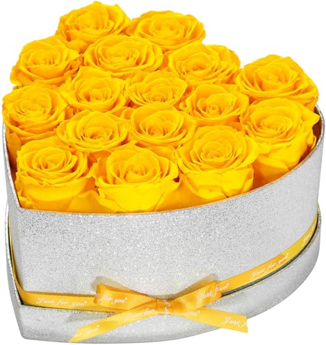 16 Forever Roses in a Box, Preserved Flowers for Delivery, Birthday Gifts for Women Her Mom Wife Girlfriend Grandma on Valentines Mothers Day Christmas Anniversary Yellow Rose
