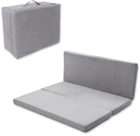 SINWEEK 3.95 Full Memory Foam Folding Topper with Storage Bag - Foldable Trifold Floor Mat Topper, CertiPUR-US Certified Guest Sleeping Pad, Machine Washable Cover