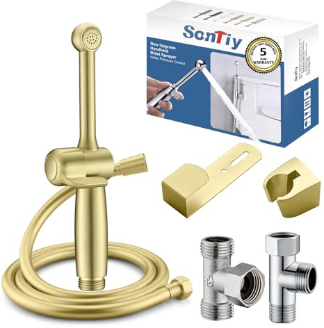 SonTiy 7,9 tums bidéfäste för toalett UK justerbar handbidé, solid mässing duschspray bidé shattaf toalett sprinkler för personlig hygien, guld