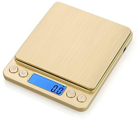 MOKLYF Báscula de Cocina Digital alimentada por USB, minibáscula de Bolsillo para Pesar Alimentos, para cocinar y Hornear, báscula electrónica de Alta precisión par(Oro-3000g
