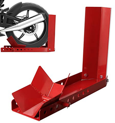 Eikuavons Bascule de moto, 1 pince de roue avant, support de moto avec 3 trous de boulons d'ancrage, convient pour pneus de 8 à 24 pouces, support de transport, bascule de roue, rail d'aide au