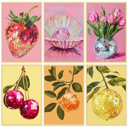 Mupmod 6P Disco Ball Paint by Numbers Kit for Adults, DIY Fruit Adult's Paint by Numbers on Canvas, Easy Acrylic Watercolor Oil Painting by Number Without Frame(8x12 in)