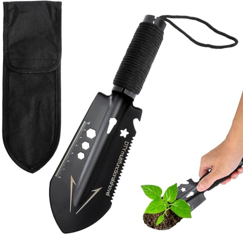 Mini Pelle de Camping 7 en 1 pour Une Utilisation en extérieur – Pelle multifonctionnelle avec Manche en paracorde Pelle Pliante décapsuleur et scie à clé hexagonale pour la Voiture la randonnée
