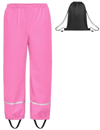 BSBUY Lätta regnbyxor barn regnbyxor utan remmar med reflektorränder regnbyxor flickor vattentäta vindtäta, andas, regnbyxor unisex, pojkar regndräkt, ROSA, 116