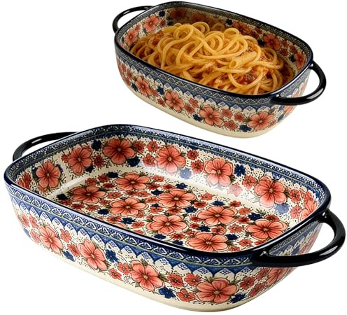 LUPATDY Keramisk ugnsform 600 ml, rektangulära bakformar, ugnsformar 19,5 x 13 cm, keramiska bakformar med handtag för lasagne, kött, grönsaker, för varmluftsfritös, ugn, mikrovågsugn