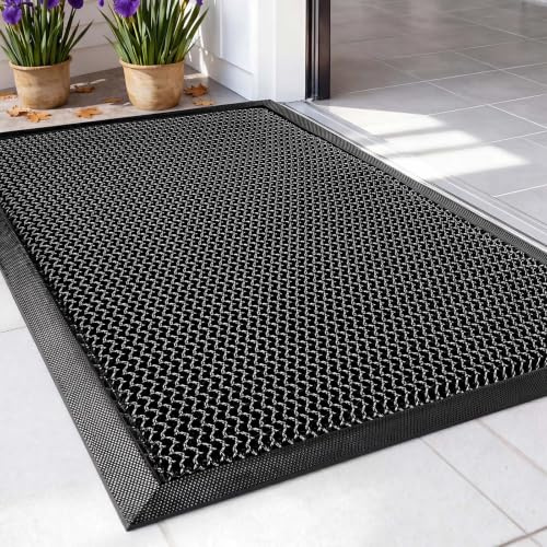 AOOTE 3D Mesh Door Mat, 43x76cm Non-Slip Rubber Doormat, Heavy-Duty Dirt Trapper Floor Mat, Quick-Dry & Heavy-Duty, Door mat for Indoor, Outdoor, Front&Back Doors, Entrance, Patio, Garden, Dark Grey
