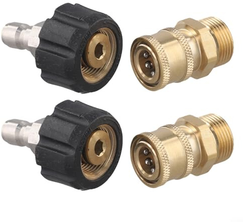Upluxmira Confezione da 4 raccordi ad innesto rapido M22-14 mm a 3/8, raccordi in acciaio e ottone per idropulitrice ad alta pulizia