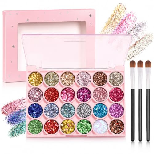 Glitter ansiktspalett, 24 färger Chunky Body Glitter med pensel för fest