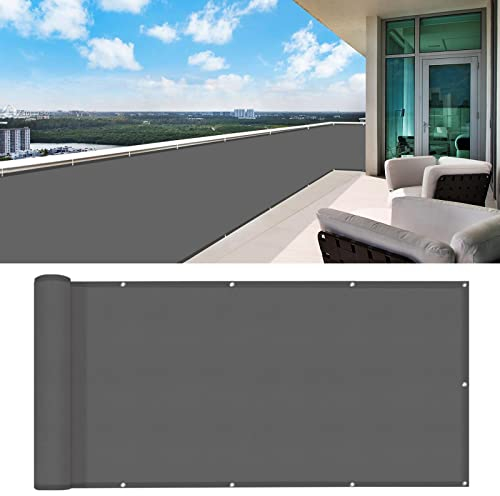 HENG FENG Pantalla Privacidad Balcon 90x300cm PES, Protección UV, Impermeable, a Prueba de Viento para Exterior, Terraza y Balcón, Antracita