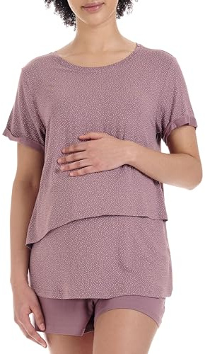 Herzmutter Ensemble de Pyjama d'allaitement Court - Pyjama de Maternité avec Motif Dentelle - pour Femme Enceinte - Haut d'allaitement et Pantalon pour la Grossesse - 2650 (S, Rose)