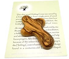 HolyRoses Olive Wood Mini Comfort Cross Handcrafted Religious Keepsake | Christian Faith Symbol | Made in Bethlehem (1