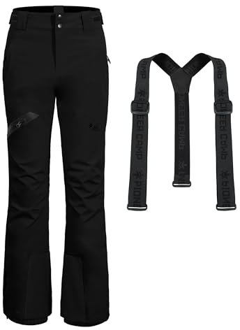 Pioneer Camp Pantaloni da Sci da Donna Cuciture Nastrate Impermeabili Ghette da Neve Integrate Ginocchio Articolato Bretelle Staccabili Regolabili Pantaloni Softshell Invernali da Esterno Nero M