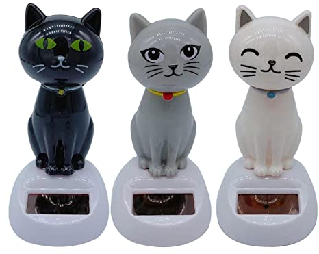 3x Solarbetriebene Tanzende Katze, Solarbetriebener Schwingender Katze, Solar Tanzende Katze Wackelfigur Spielzeug für Auto Armaturenbrett Haus Büro Schreibtisch Dekoration, Geschenk für Fahrer Kinder