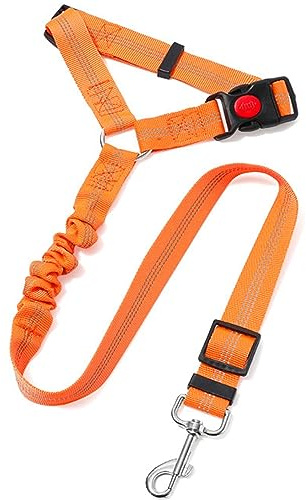 Dog Car Seat Belt Harness for Cars with Anti-Shock Bungee Buffer - Orange