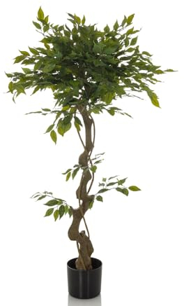hjh OFFICE Kunstpflanze FICUS I Deko Pflanze künstlich 120 cm, Birkenfeige, pflegeleichter Kunstbaum, Grün 871057