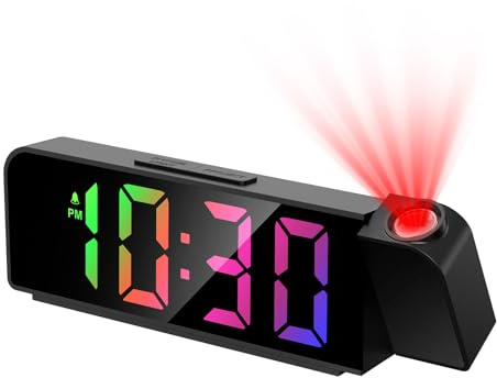 Ankilo Projection Alarm Clock for Bedrooms, 7.9 Large LED Display Alarm Clock with 180° Projection on Ceiling Wall with 4 Level Brightness, USB Charging,12/24H, Battery Backup, Snooze