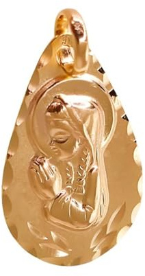 Inmaculada Romero IR Virgen Niña Medalla Plata Ley 925m Primera Comunión 25 mm forma lágrima detalles borde chapada oro