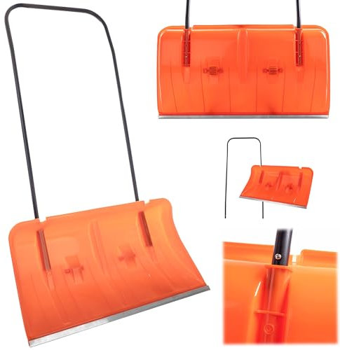 KADAX Pala da neve con bordo in alluminio, pala larga con ruote, pala con manico in metallo, pala da neve con lama in plastica, spazzaneve (arancione 3)
